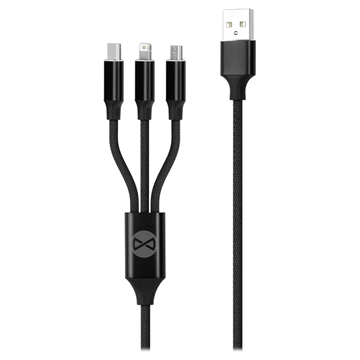 Forever 3-i-1 Flätad USB Laddningskabel - 1.2m